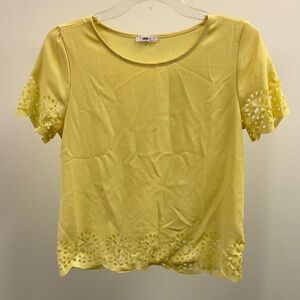 A'gaci Yellow Cropped Embellished T-Shirt
